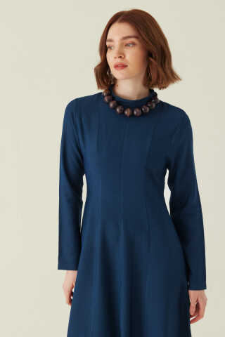 Panel Seam Tencel Dress – Navy - 2