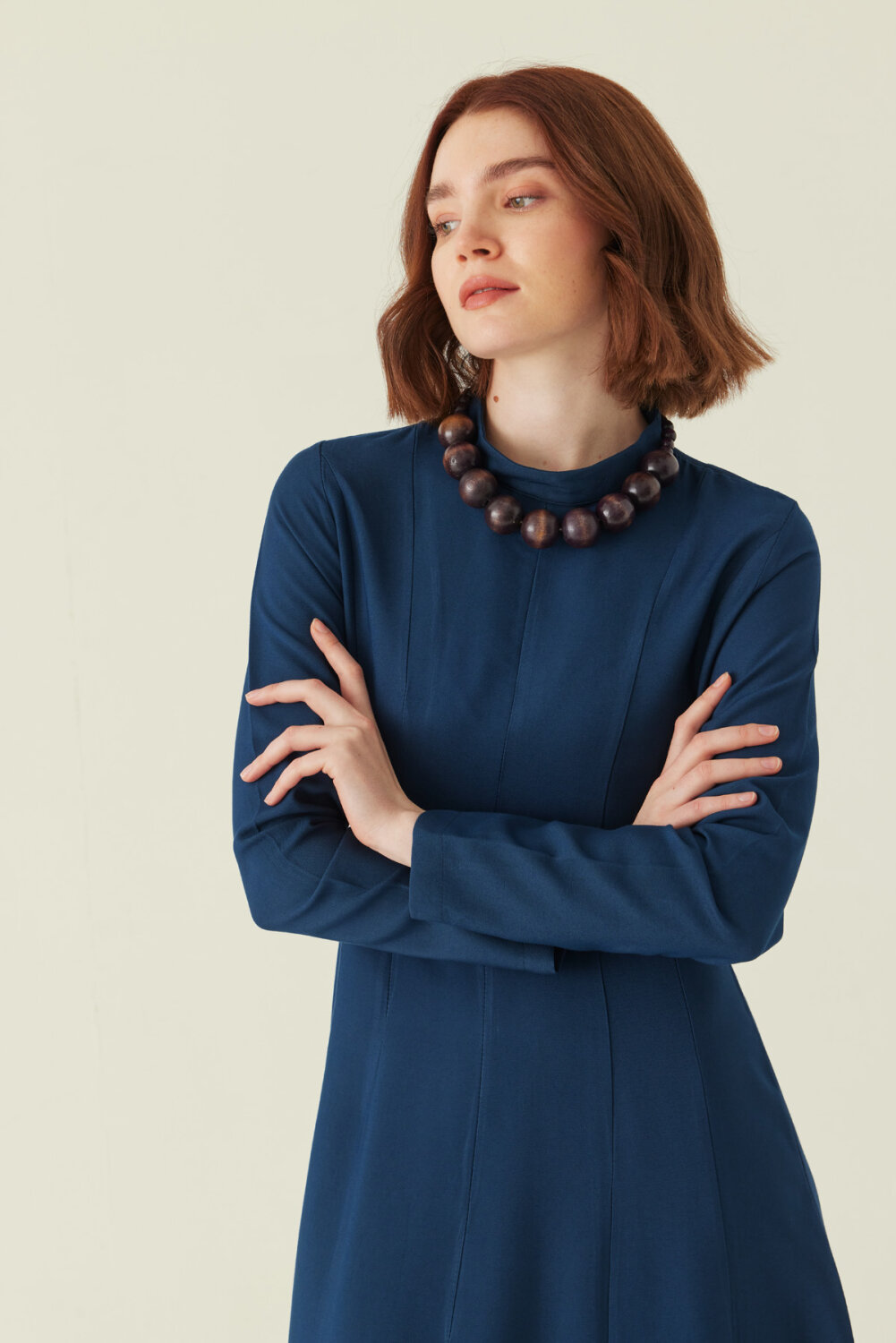 Panel Seam Tencel Dress – Navy - 3
