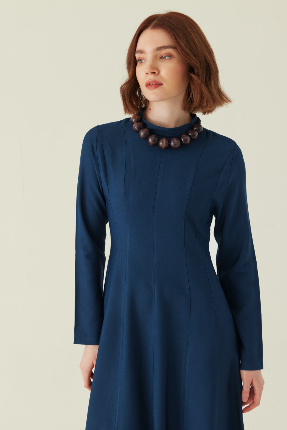 Panel Seam Tencel Dress – Navy - 2