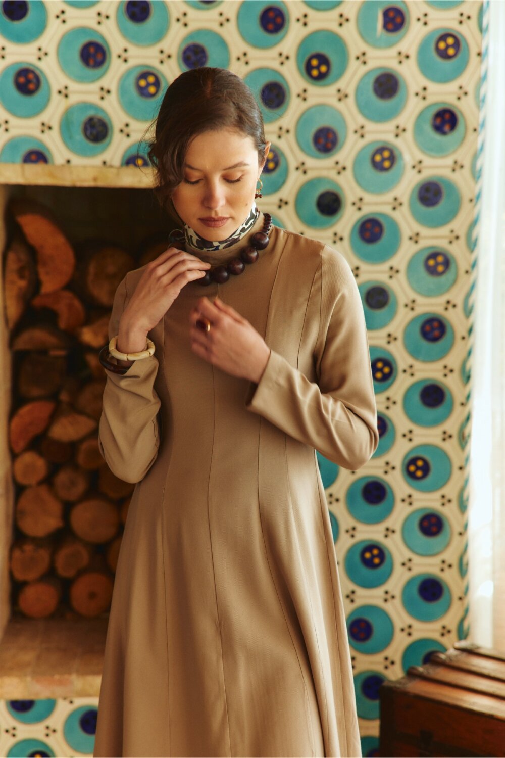 Panel Seam Tencel Dress – Soft Khaki 