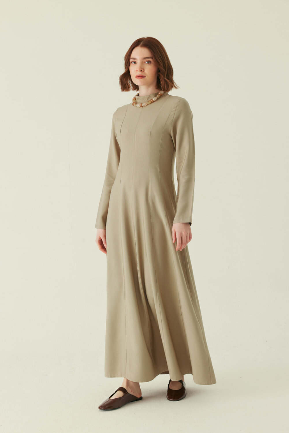 Panel Seam Tencel Dress – Soft Khaki - 3