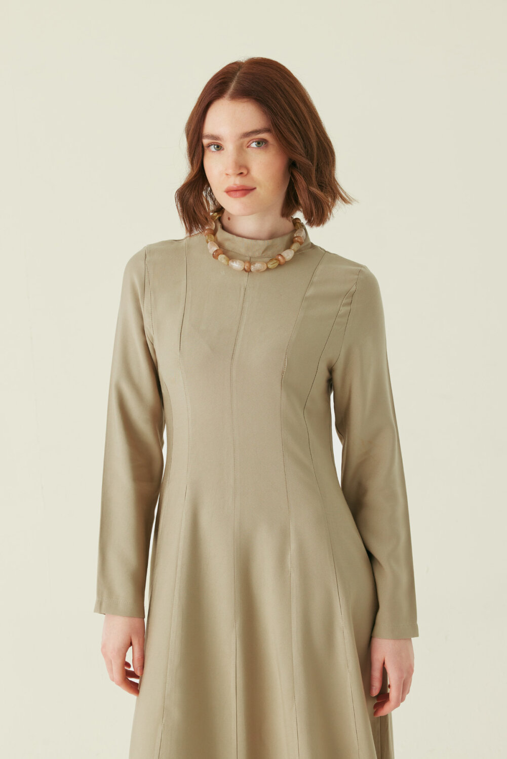Panel Seam Tencel Dress – Soft Khaki - 2