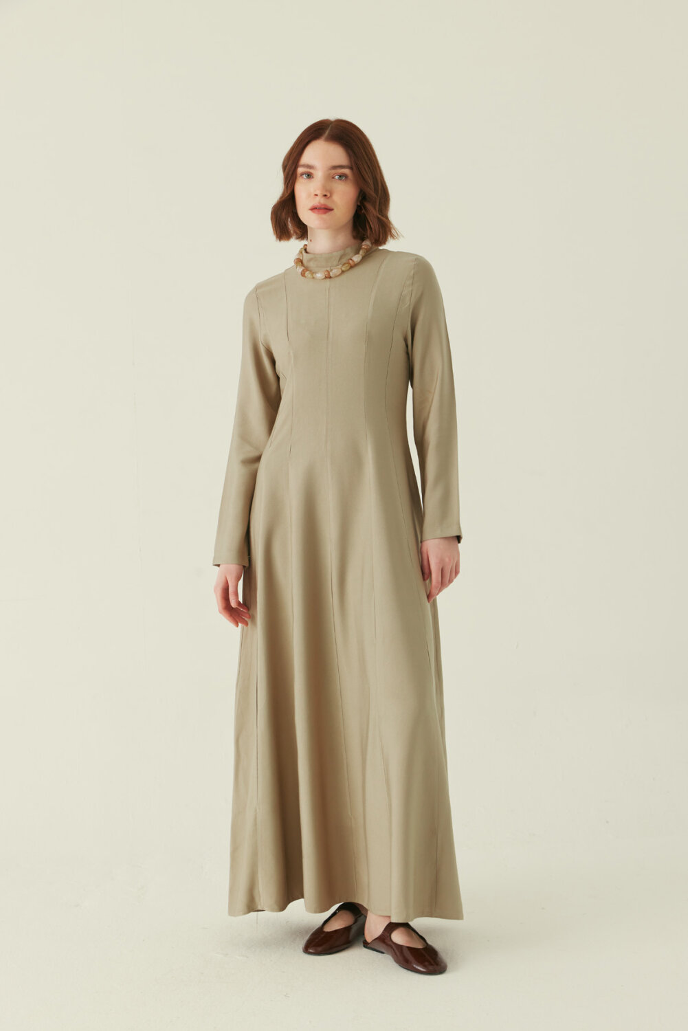 Panel Seam Tencel Dress – Soft Khaki - 5