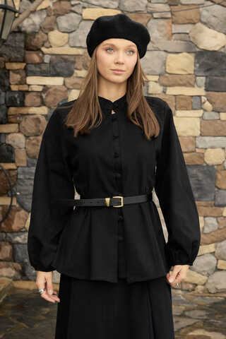 Panel-Stitched Shirt Black - 1