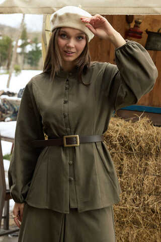 Panel-Stitched Shirt Khaki - 1