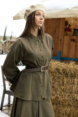 Panel-Stitched Shirt Khaki - 2