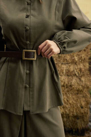 Panel-Stitched Shirt Khaki - 4