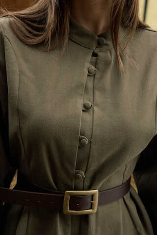 Panel-Stitched Shirt Khaki - 5