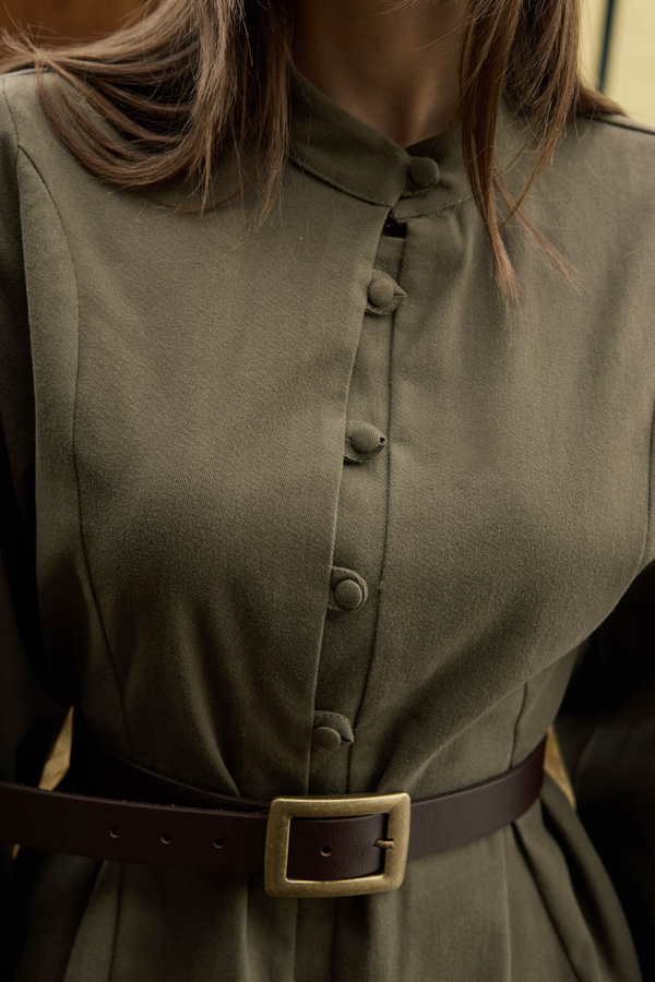 Panel-Stitched Shirt Khaki - 5