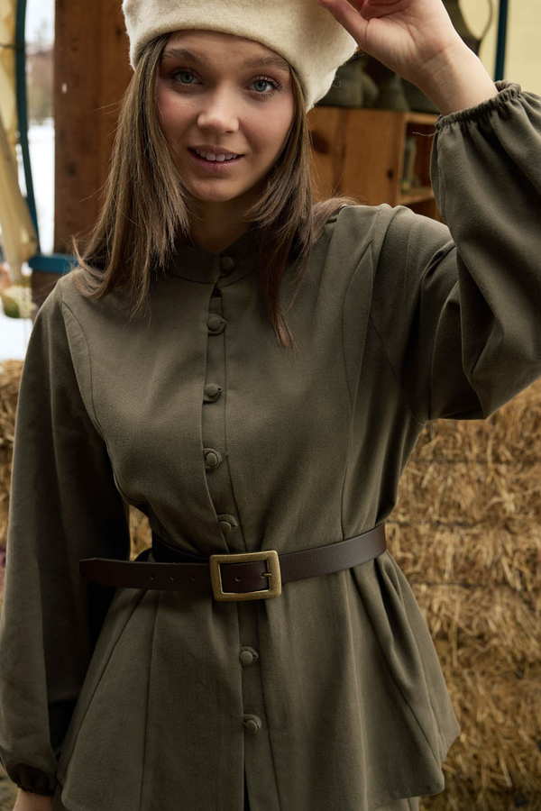 Panel-Stitched Shirt Khaki - 7