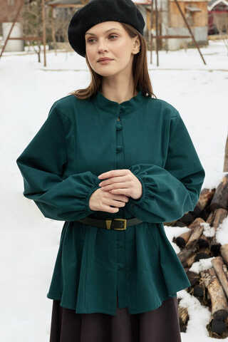 Panel-Stitched Shirt Petrol - 4