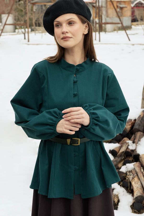 Panel-Stitched Shirt Petrol - 4