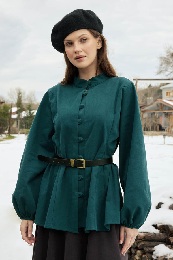 Panel-Stitched Shirt Petrol - 5