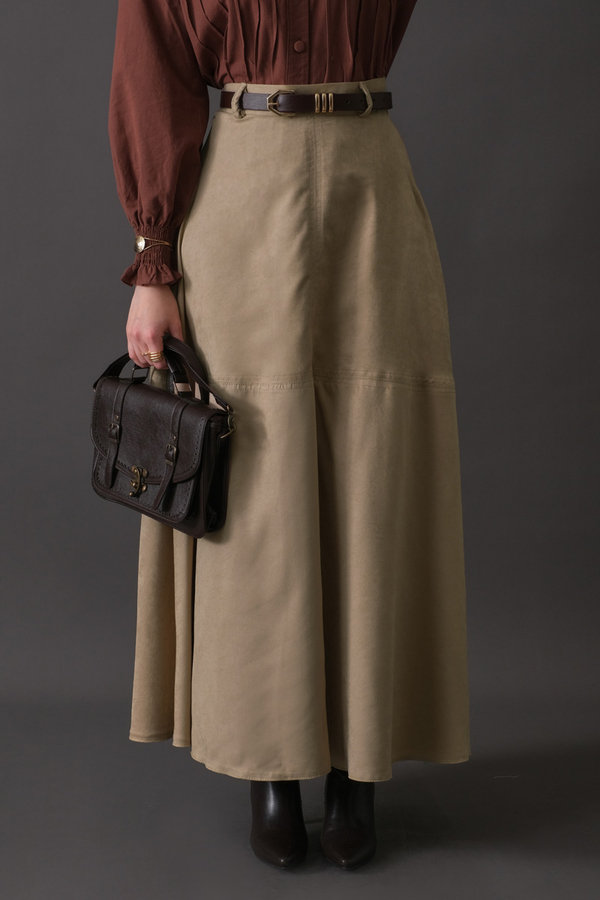 Paneled Suede Skirt Stone - 3