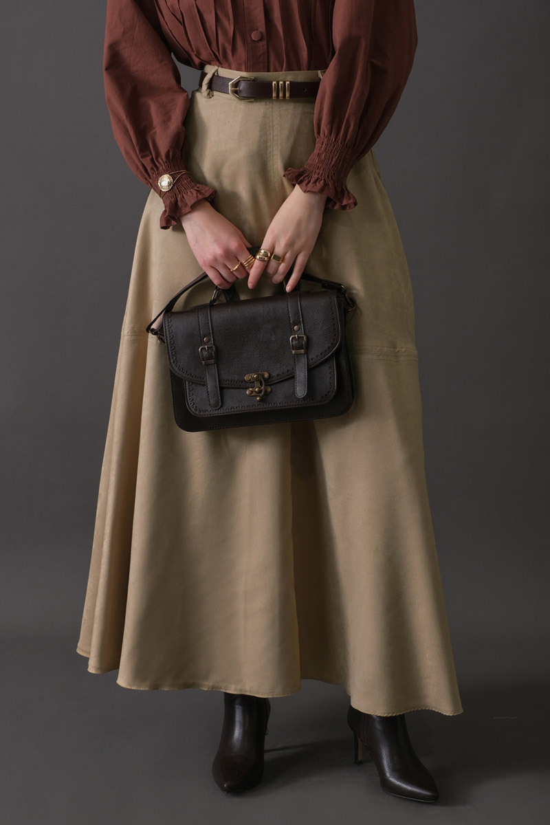 Paneled Suede Skirt Stone