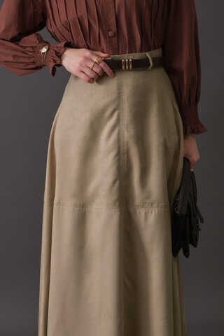 Paneled Suede Skirt Stone - 4