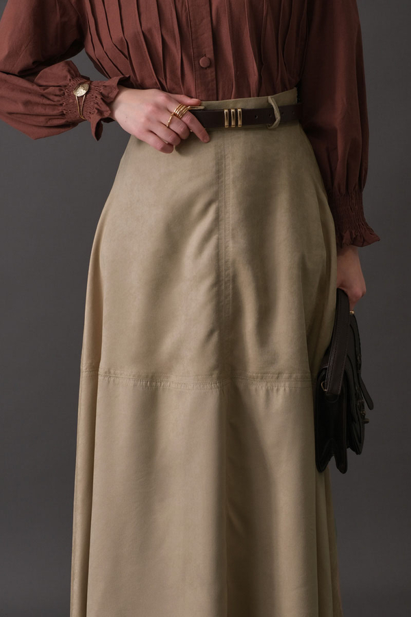 Paneled Suede Skirt Stone - 4