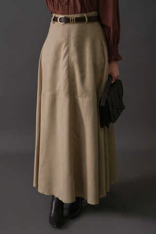 Paneled Suede Skirt Stone - 5