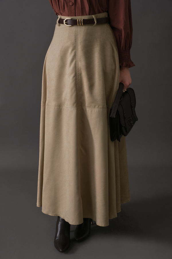 Paneled Suede Skirt Stone - 5