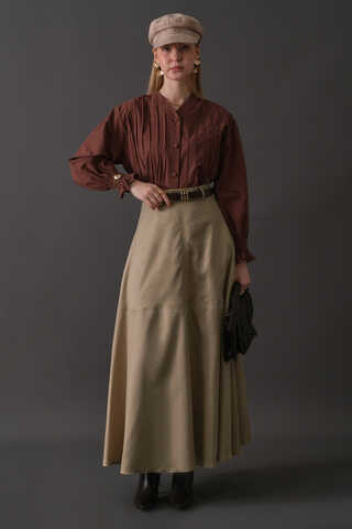 Paneled Suede Skirt Stone - 6
