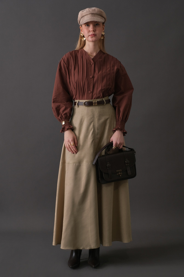 Paneled Suede Skirt Stone - 7