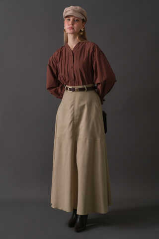 Paneled Suede Skirt Stone - 8