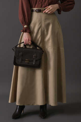 Paneled Suede Skirt Stone - 10