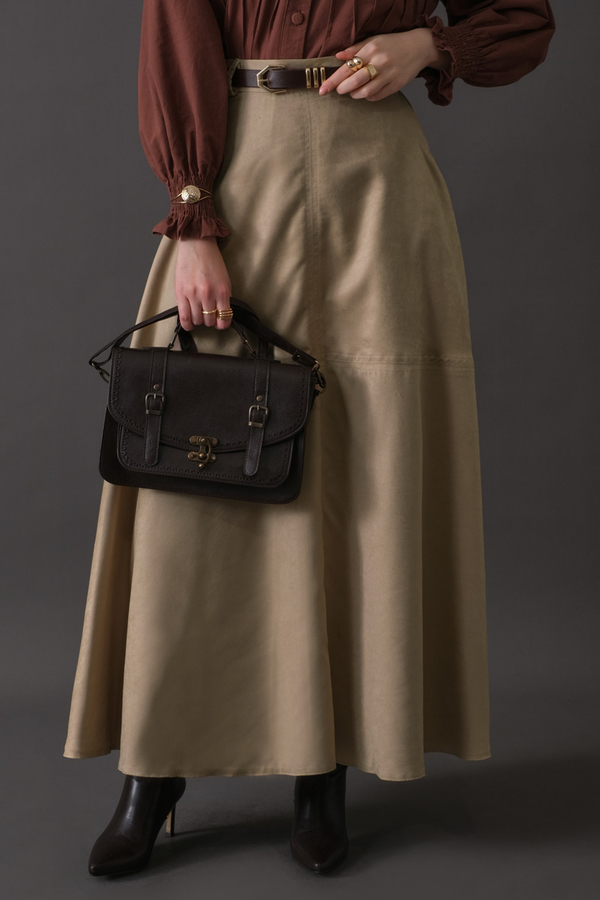 Paneled Suede Skirt Stone - 10