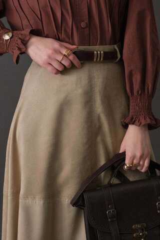 Paneled Suede Skirt Stone - 11