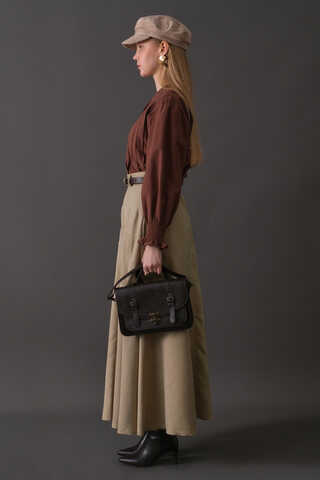 Paneled Suede Skirt Stone - 12