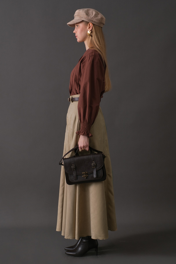 Paneled Suede Skirt Stone - 12