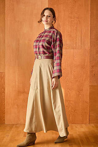 Paneled Suede Skirt Stone - 4