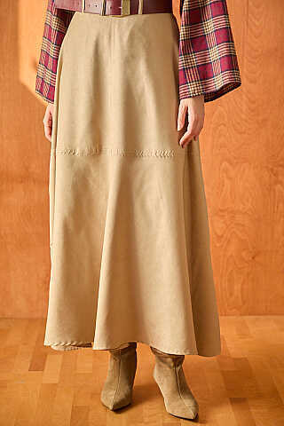 Paneled Suede Skirt Stone - 3