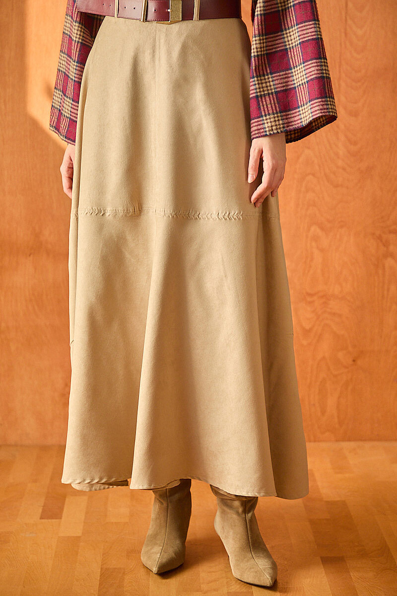 Paneled Suede Skirt Stone - 3