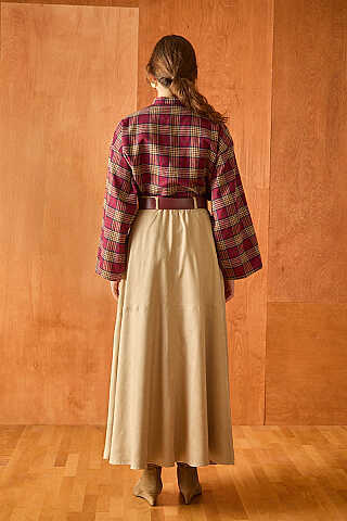 Paneled Suede Skirt Stone - 6