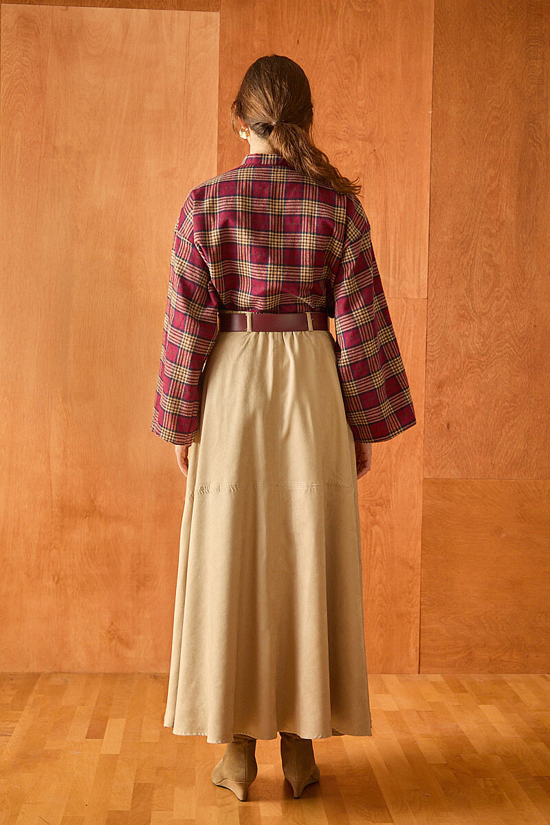 Paneled Suede Skirt Stone - 6