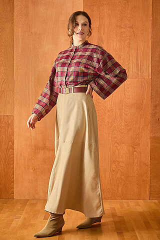 Paneled Suede Skirt Stone - 5