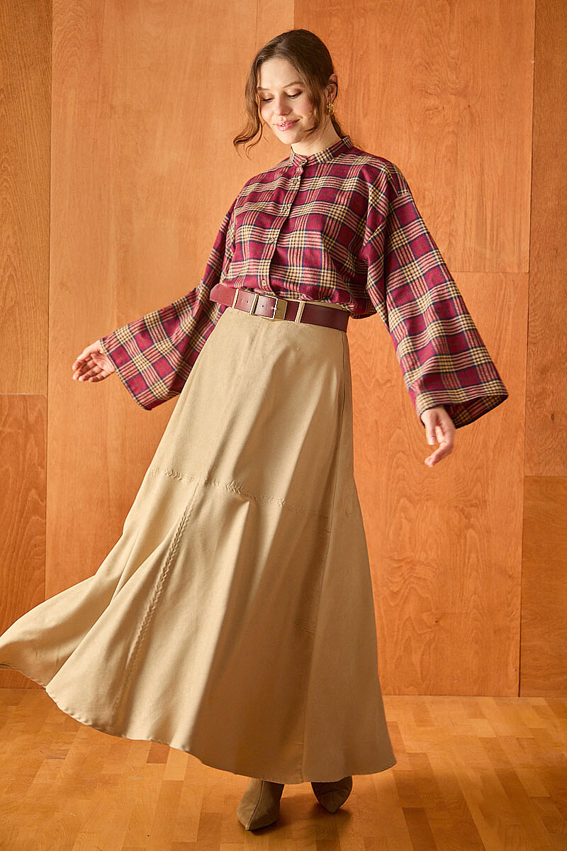 Paneled Suede Skirt Stone - 2