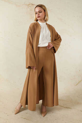Pantolonlu Abaya Takım Açık Taba - 1