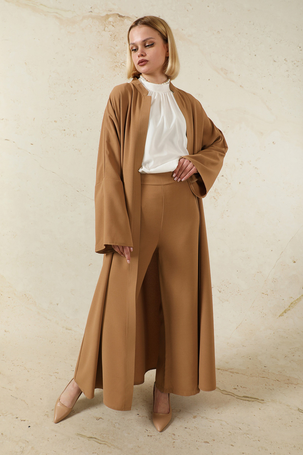 Pantolonlu Abaya Takım Açık Taba - 1
