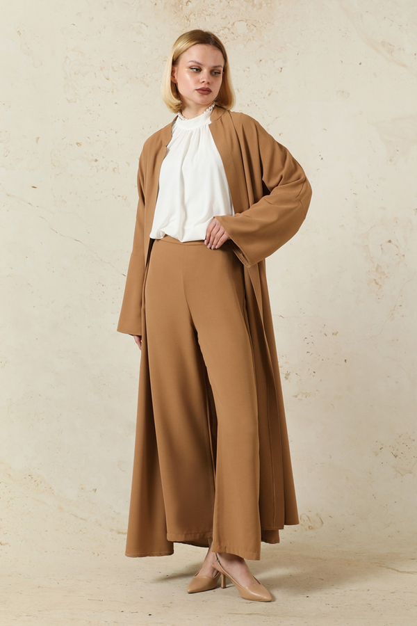 Pantolonlu Abaya Takım Açık Taba - 3