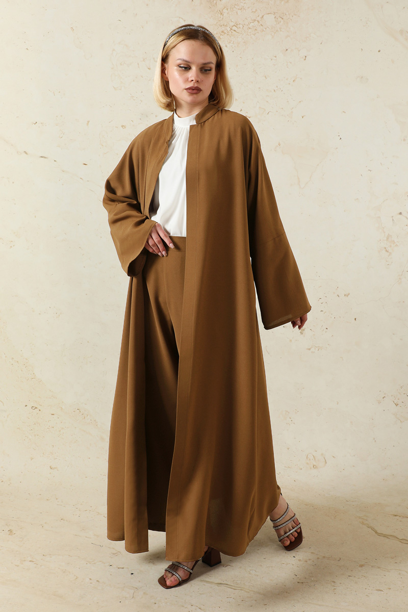 Pantolonlu Abaya Takım Kahverengi