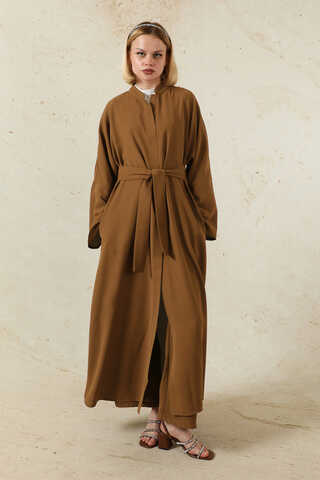 Pantolonlu Abaya Takım Kahverengi - 5