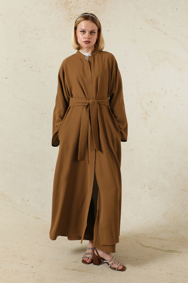 Pantolonlu Abaya Takım Kahverengi - 5