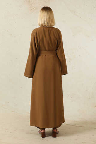 Pantolonlu Abaya Takım Kahverengi - 6
