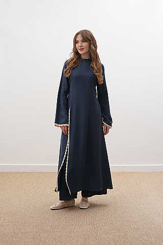 Pantolonlu Dantel Detaylı Elbise Lacivert - 3