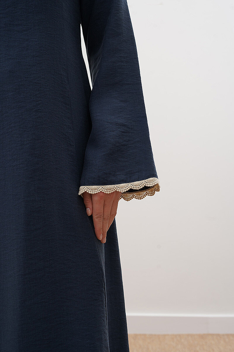 Pantolonlu Dantel Detaylı Elbise Lacivert - 2