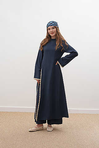Pantolonlu Dantel Detaylı Elbise Lacivert - 5