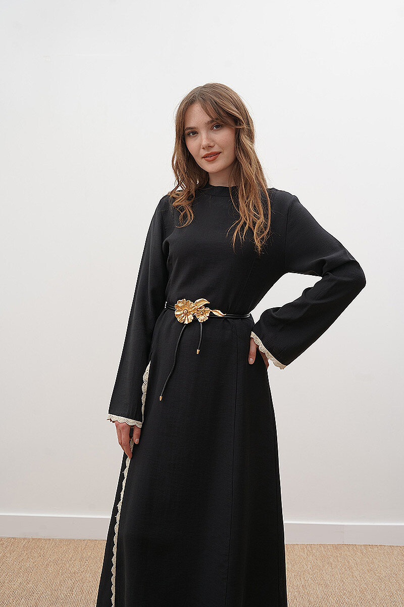 Pantolonlu Dantel Detaylı Elbise Siyah - 2