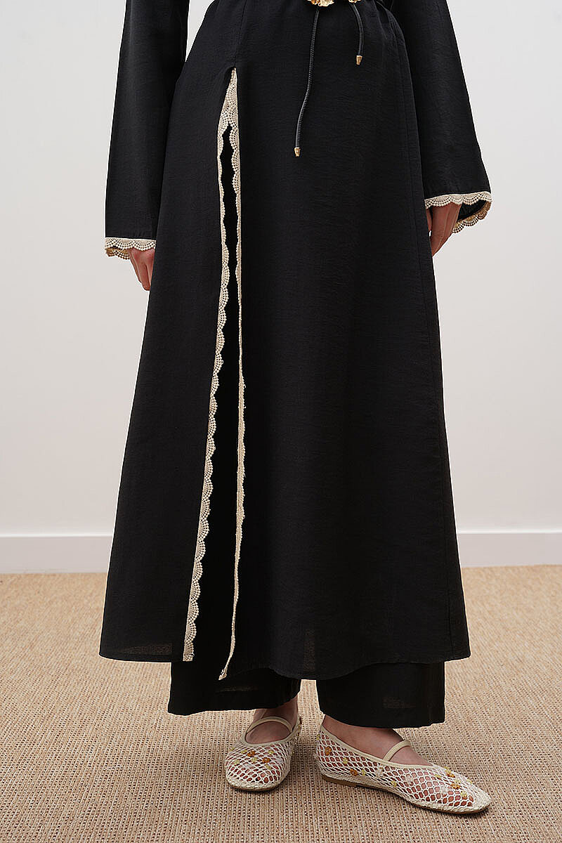 Pantolonlu Dantel Detaylı Elbise Siyah - 5